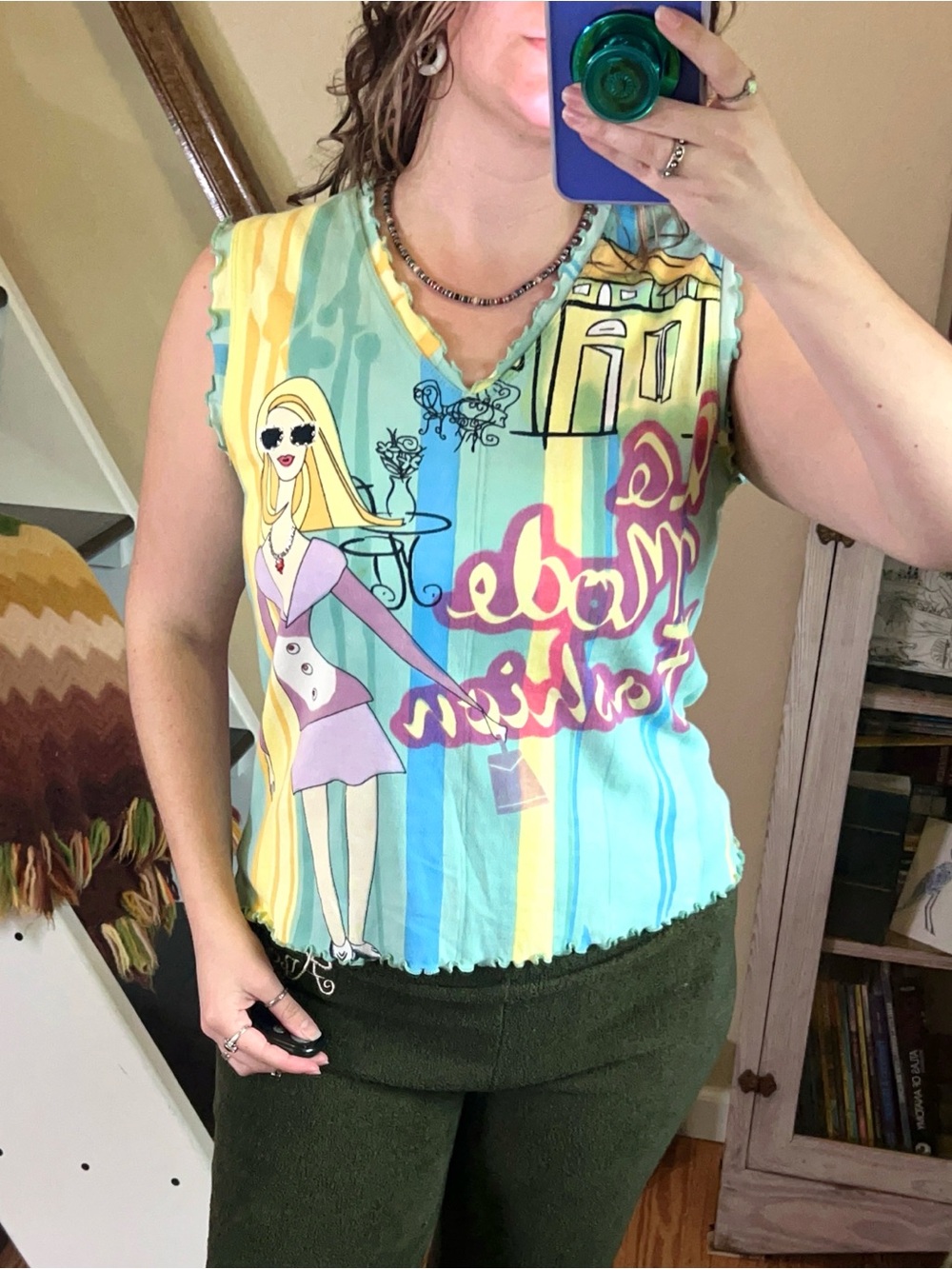 Vintage Y2K 90s Moda USA Fashion Graphic Tank Pop Art Top Lettuce Hem mcBling